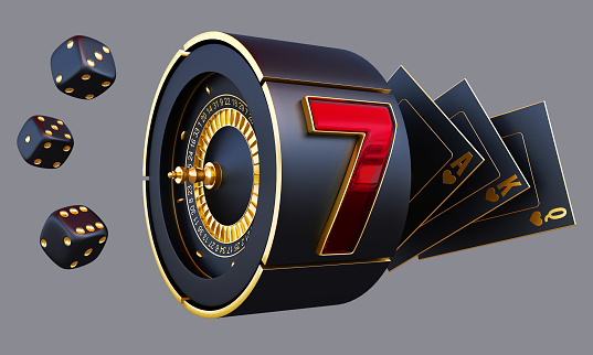 Casino mix element dice roulette stot poker cards