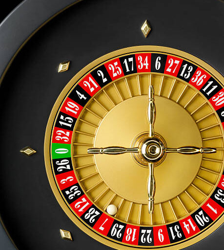 Close-up of a casino roulette seen from above.